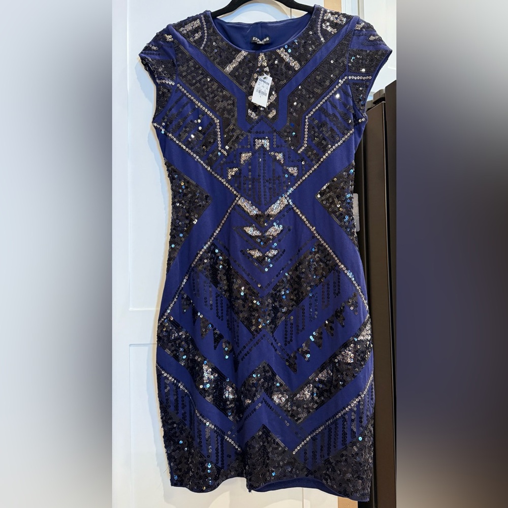 Express Stunning Blue & Black Sequin Dress
